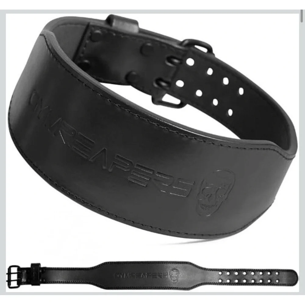 Gymreapers 7mm Leather‎ Weightlifting Belt Black Dual Prong Buckle Small w/Case